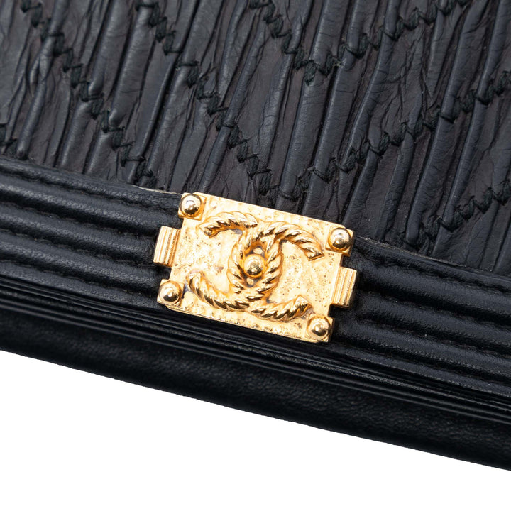 Pleated Froissé Chevron Boy Wallet on Chain Cuir de veau Noir