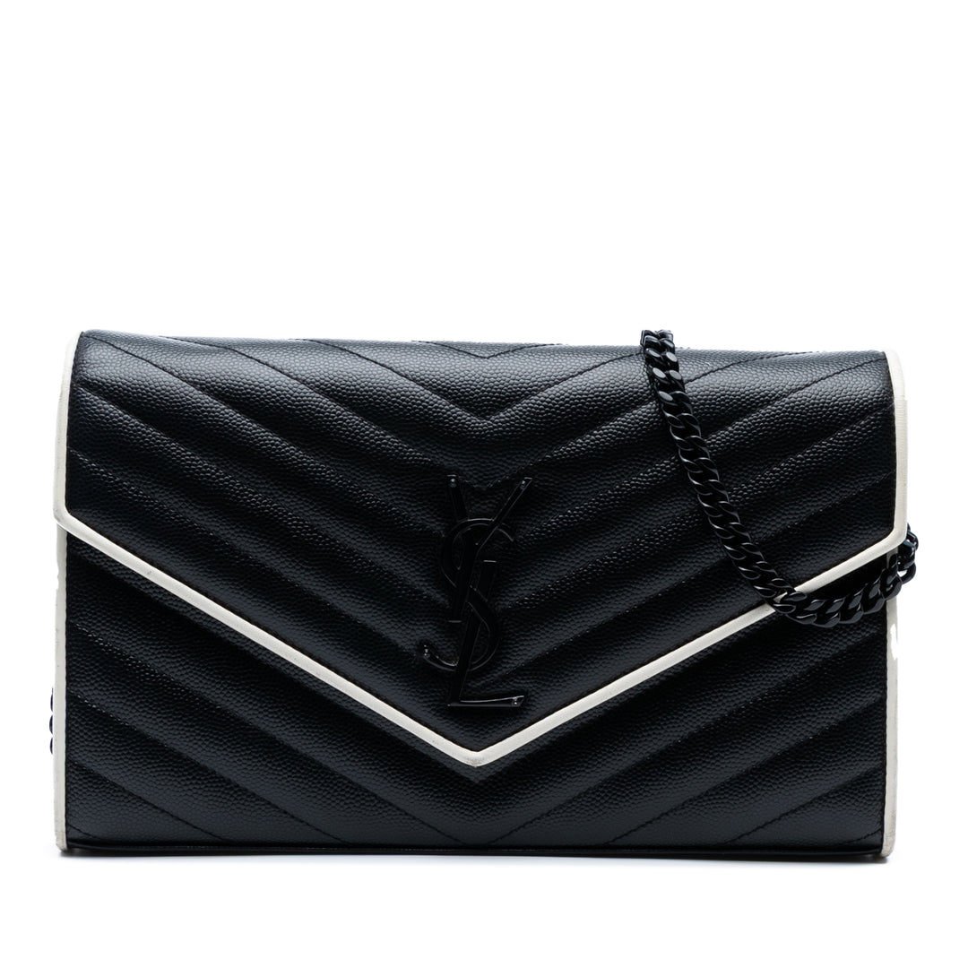 Saint Laurent Grain De Poudre Matelasse Chevron Monogram Chain Wallet Noir – GABY PARIS Authentique