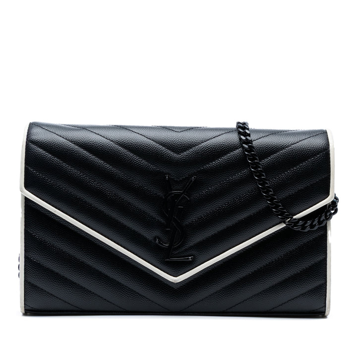 Saint Laurent Grain De Poudre Matelasse Chevron Monogram Chain Wallet Noir – GABY PARIS Authentique