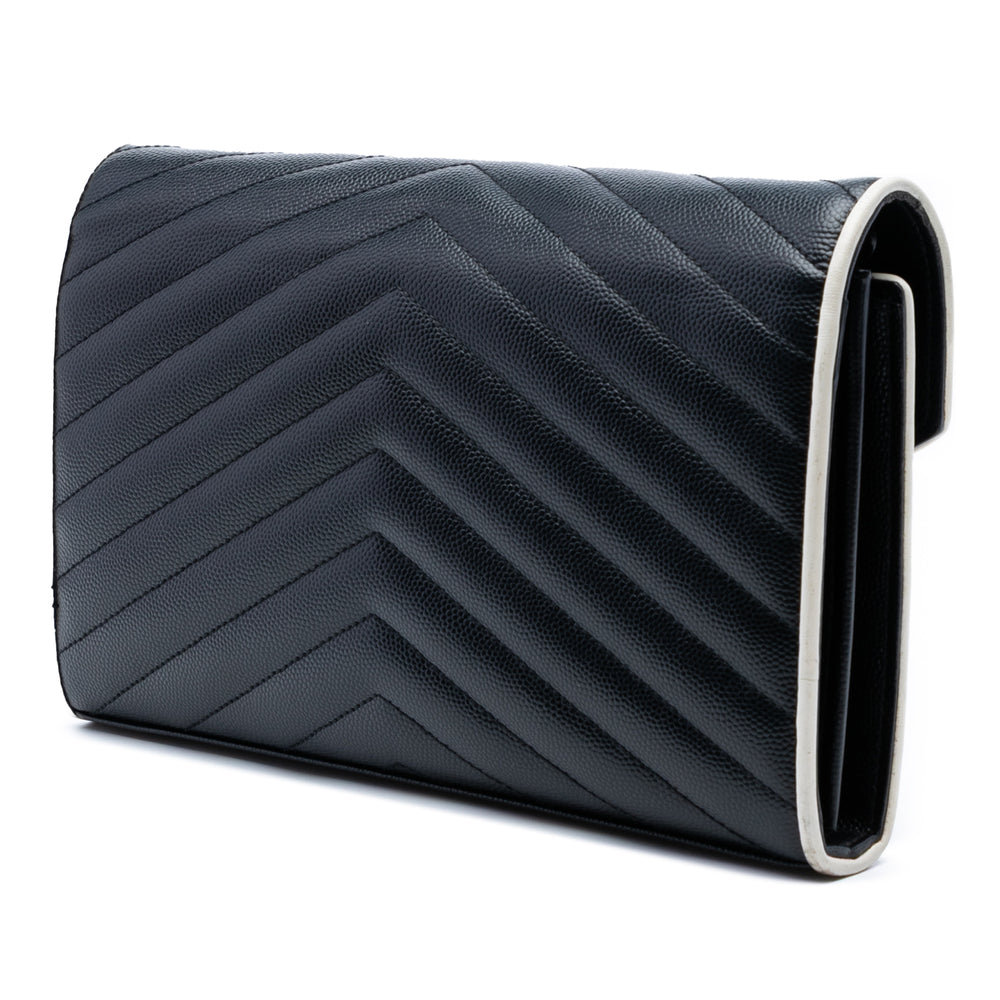Saint Laurent Grain De Poudre Matelasse Chevron Monogram Chain Wallet Noir – GABY PARIS Authentique