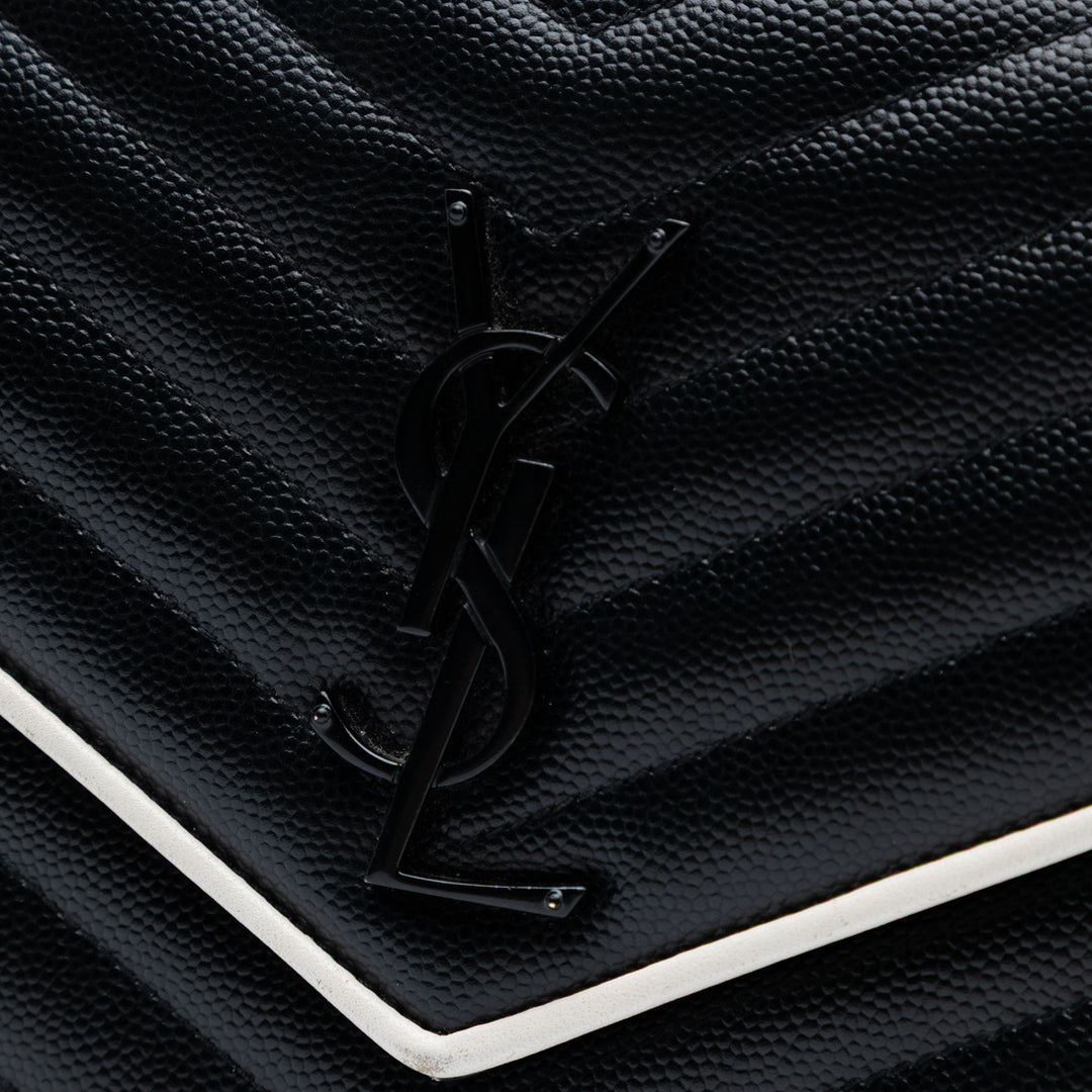 Saint Laurent Grain De Poudre Matelasse Chevron Monogram Chain Wallet Noir – GABY PARIS Authentique