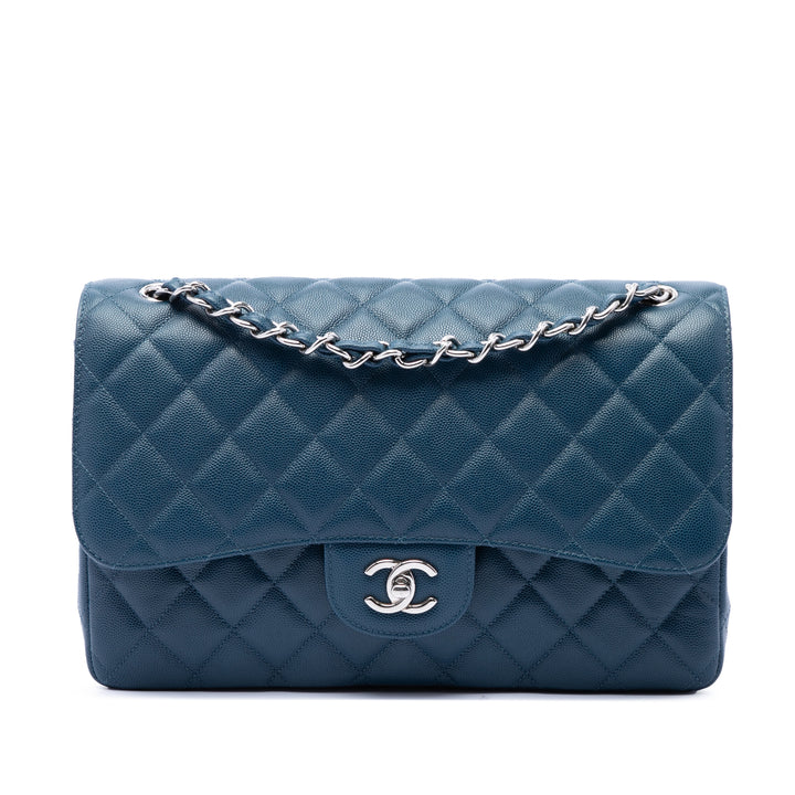 Classic Double rabat Jumbo Cuir caviar Bleu