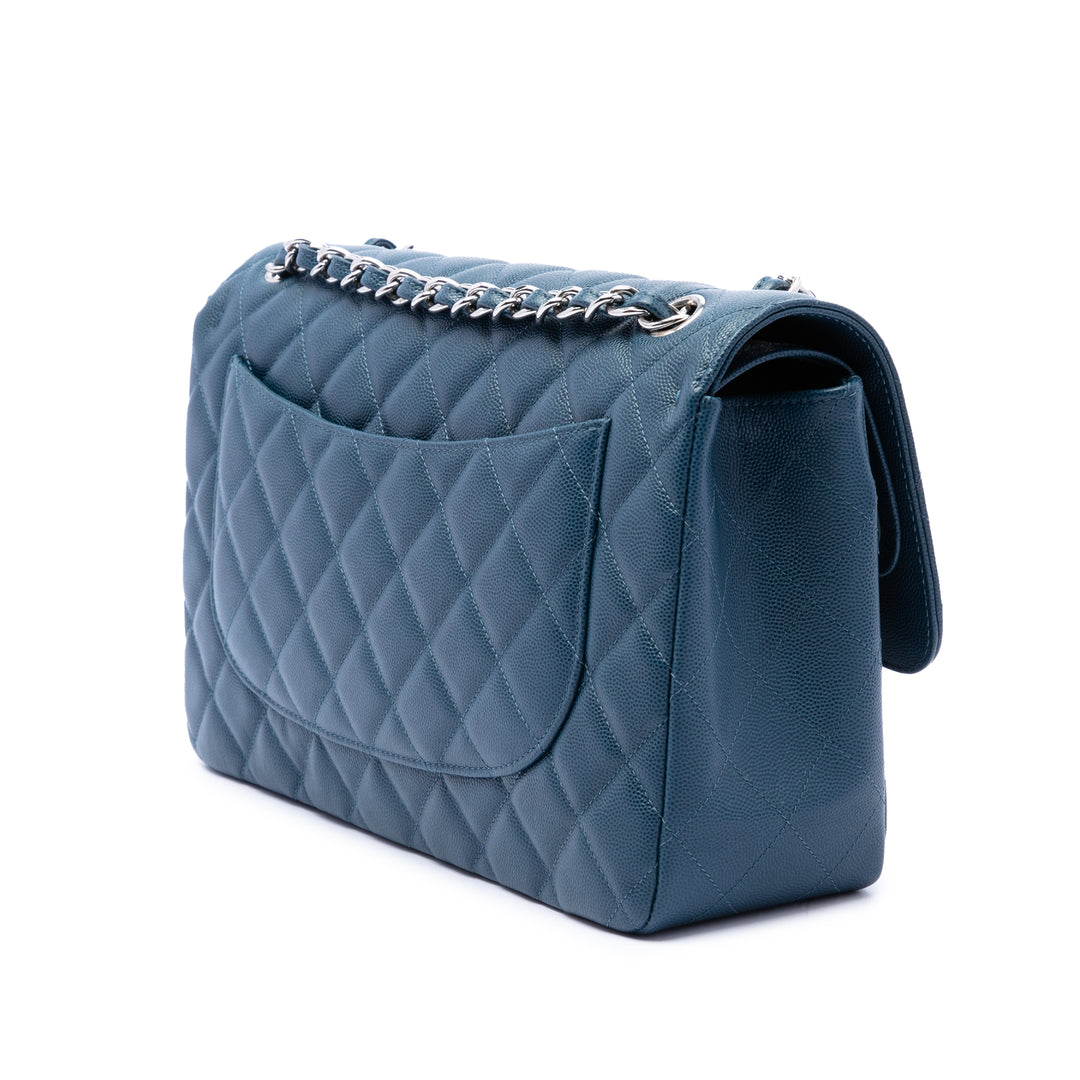 Classic Double rabat Jumbo Cuir caviar Bleu