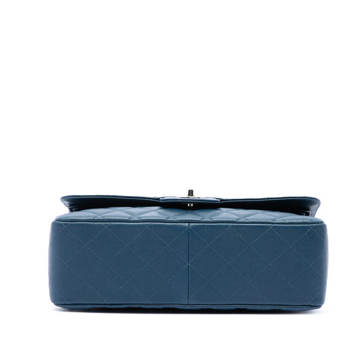 Classic Double rabat Jumbo Cuir caviar Bleu