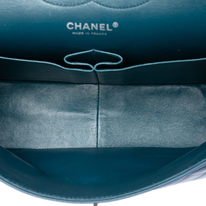 Classic Double rabat Jumbo Cuir caviar Bleu