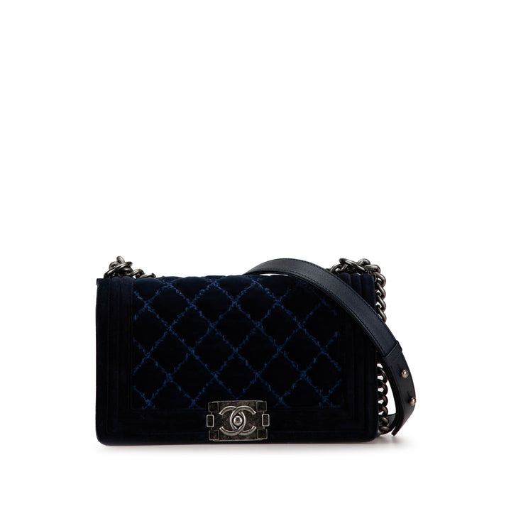 Chanel Medium Velvet Boy Flap Bag Blue - GABY PARIS