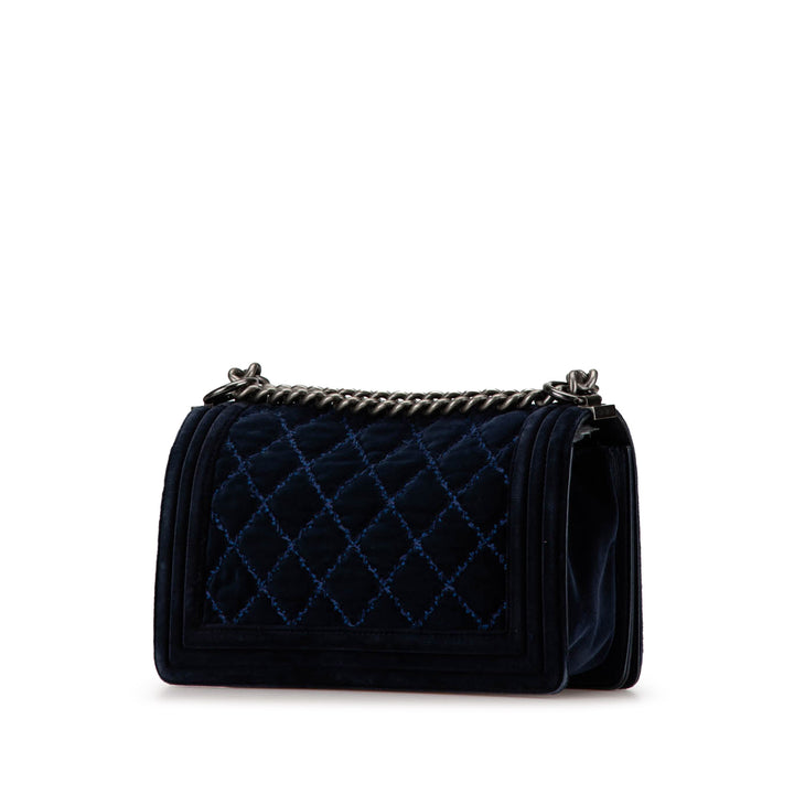 Chanel Medium Velvet Boy Flap Bag Blue - GABY PARIS