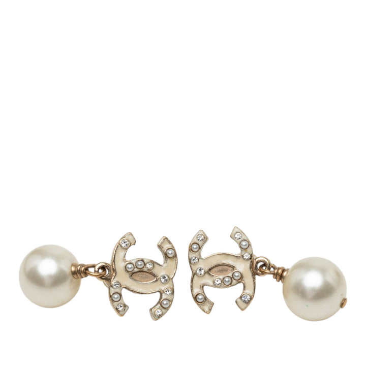 CC plaqué Émail Perles fantaisie Strass Bullet Back Boucles d'oreilles Doré