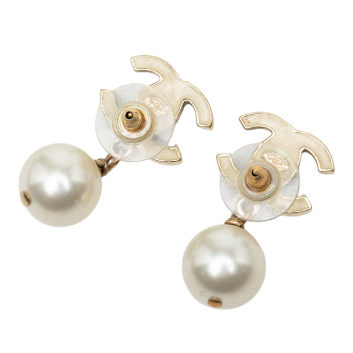CC plaqué Émail Perles fantaisie Strass Bullet Back Boucles d'oreilles Doré
