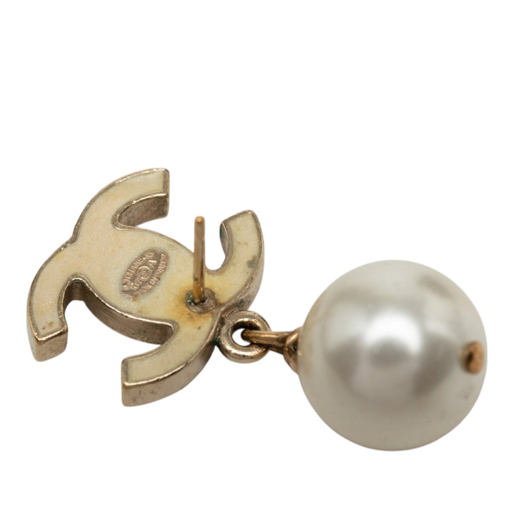CC plaqué Émail Perles fantaisie Strass Bullet Back Boucles d'oreilles Doré