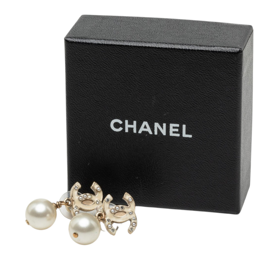CC plaqué Émail Perles fantaisie Strass Bullet Back Boucles d'oreilles Doré