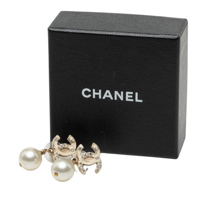 CC plaqué Émail Perles fantaisie Strass Bullet Back Boucles d'oreilles Doré