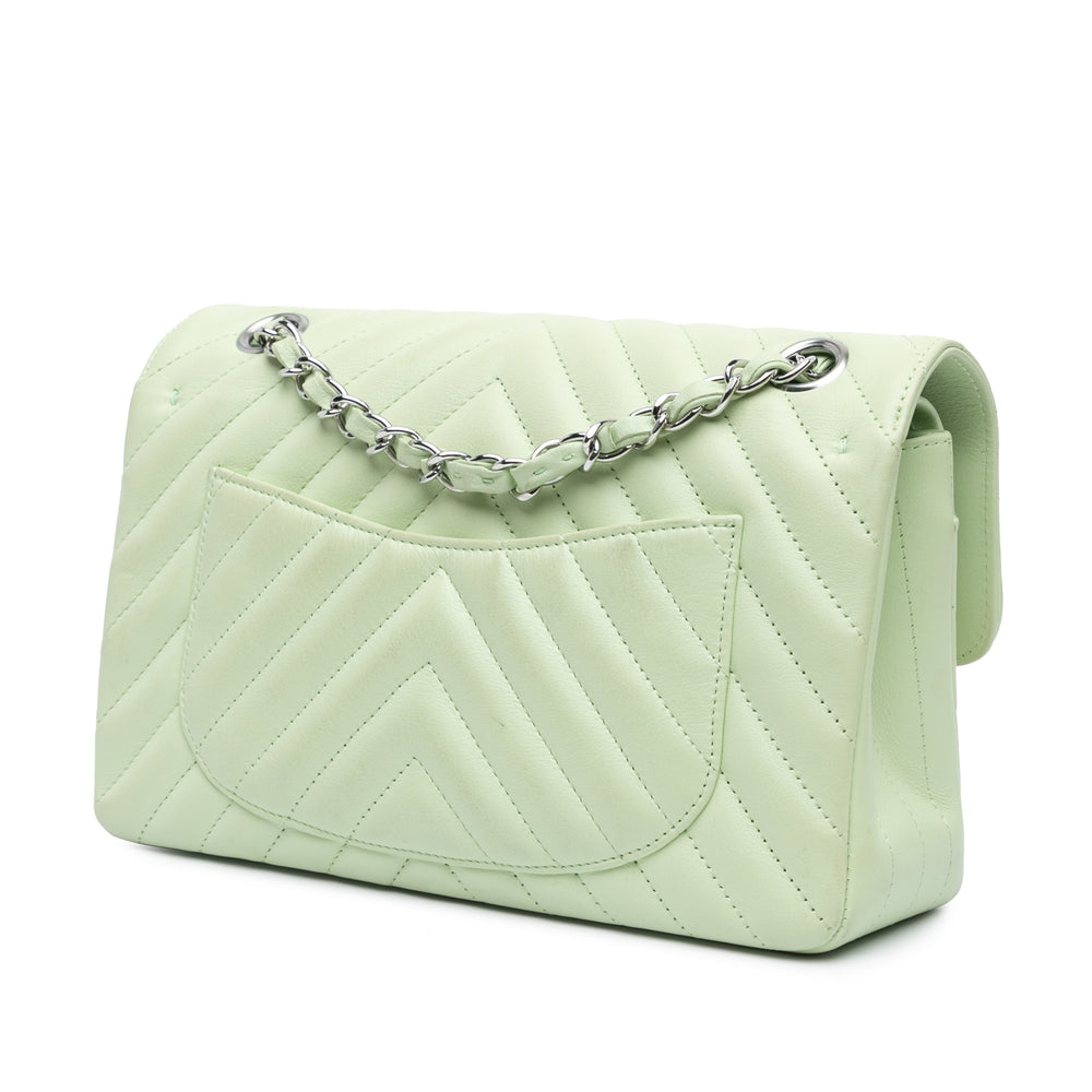 Small Classic Chevron Lambskin Double Flap Green - Gaby Paris