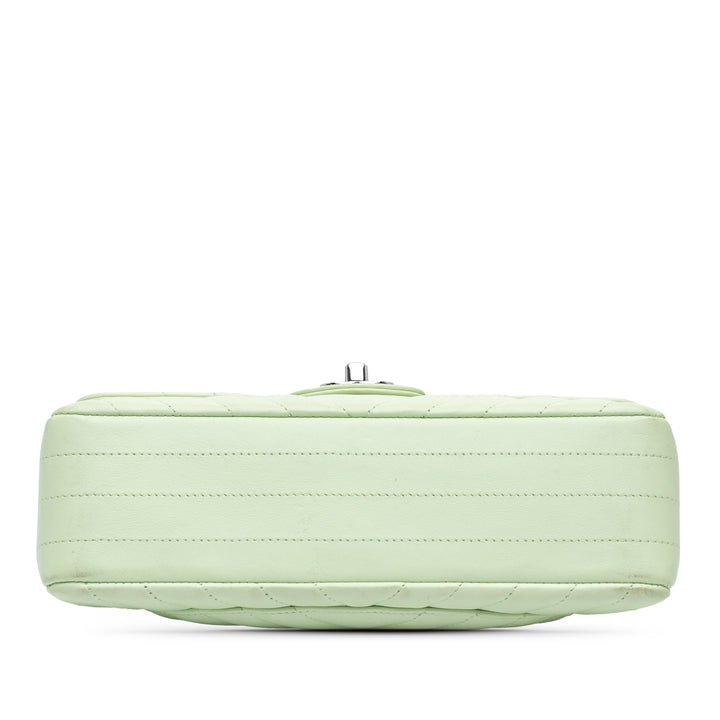 Small Classic Chevron Lambskin Double Flap Green - Gaby Paris