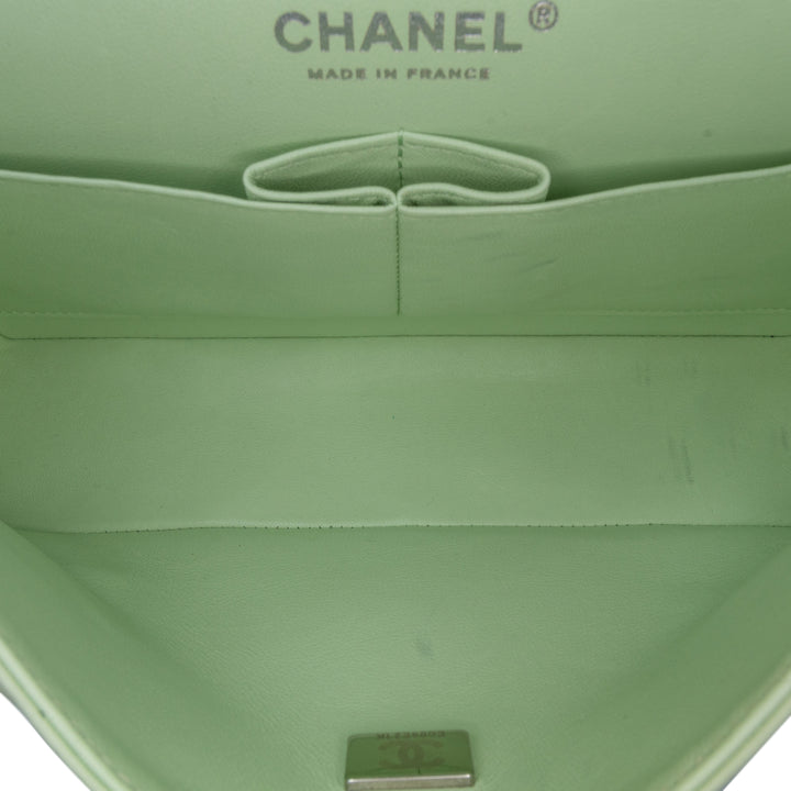 Small Classic Chevron Lambskin Double Flap Green - Gaby Paris