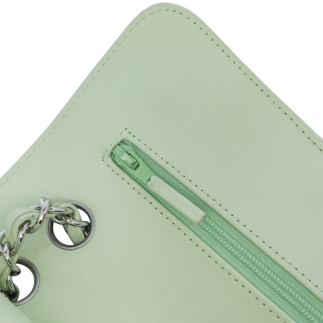 Small Classic Chevron Lambskin Double Flap Green - Gaby Paris