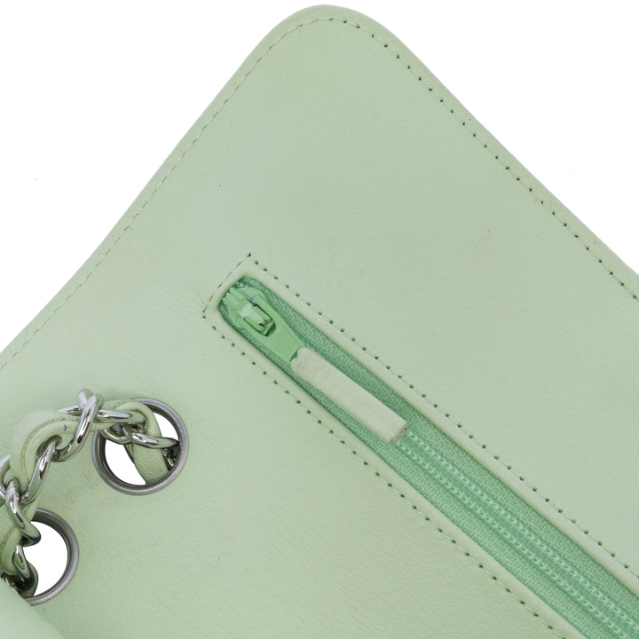 Small Classic Chevron Lambskin Double Flap Green - Gaby Paris