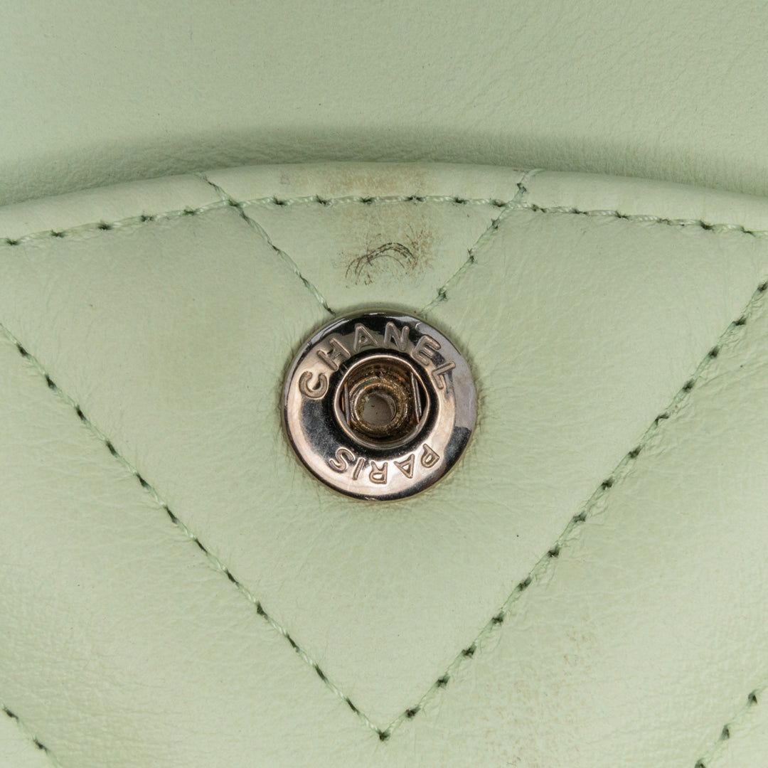 Small Classic Chevron Lambskin Double Flap Green - Gaby Paris