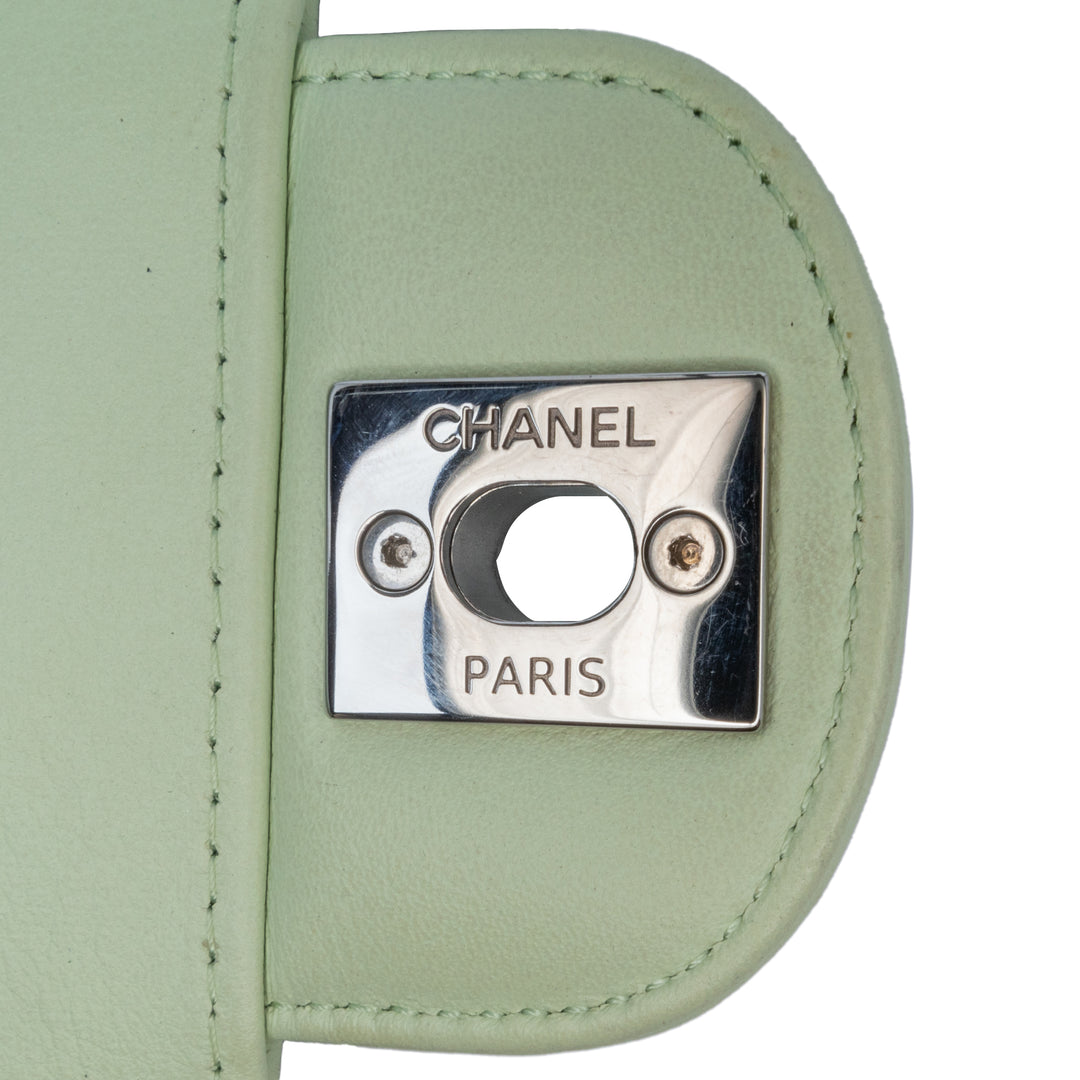 Small Classic Chevron Lambskin Double Flap Green - Gaby Paris