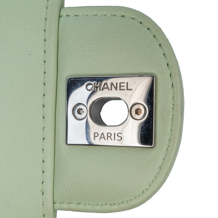 Small Classic Chevron Lambskin Double Flap Green - Gaby Paris