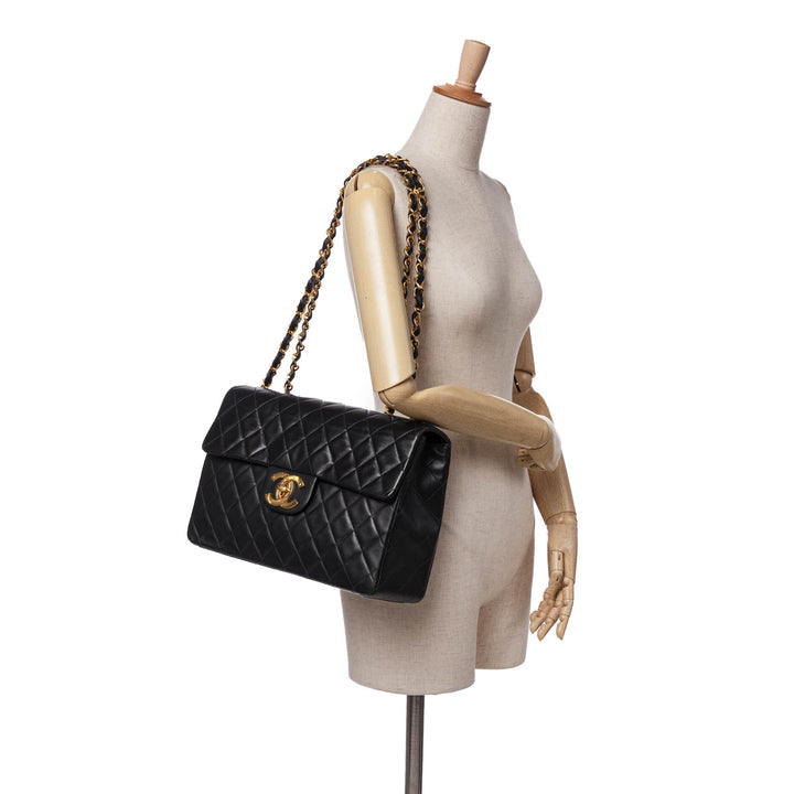Maxi XL Classic Lambskin Single Flap Black - Gaby Paris