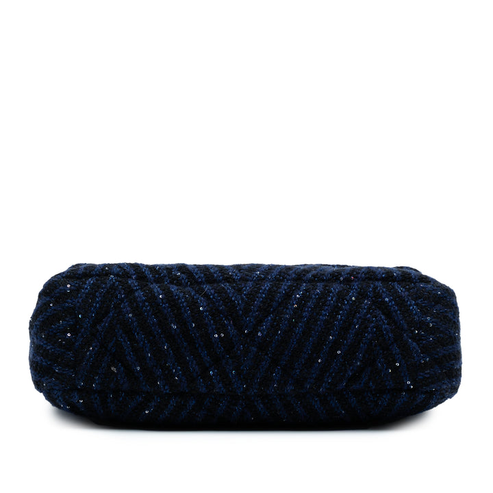 Chanel Large Chevron Tweed Sequins 19 Flap Bleu