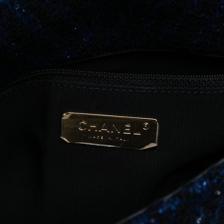 Chanel Large Chevron Tweed Sequins 19 Flap Bleu