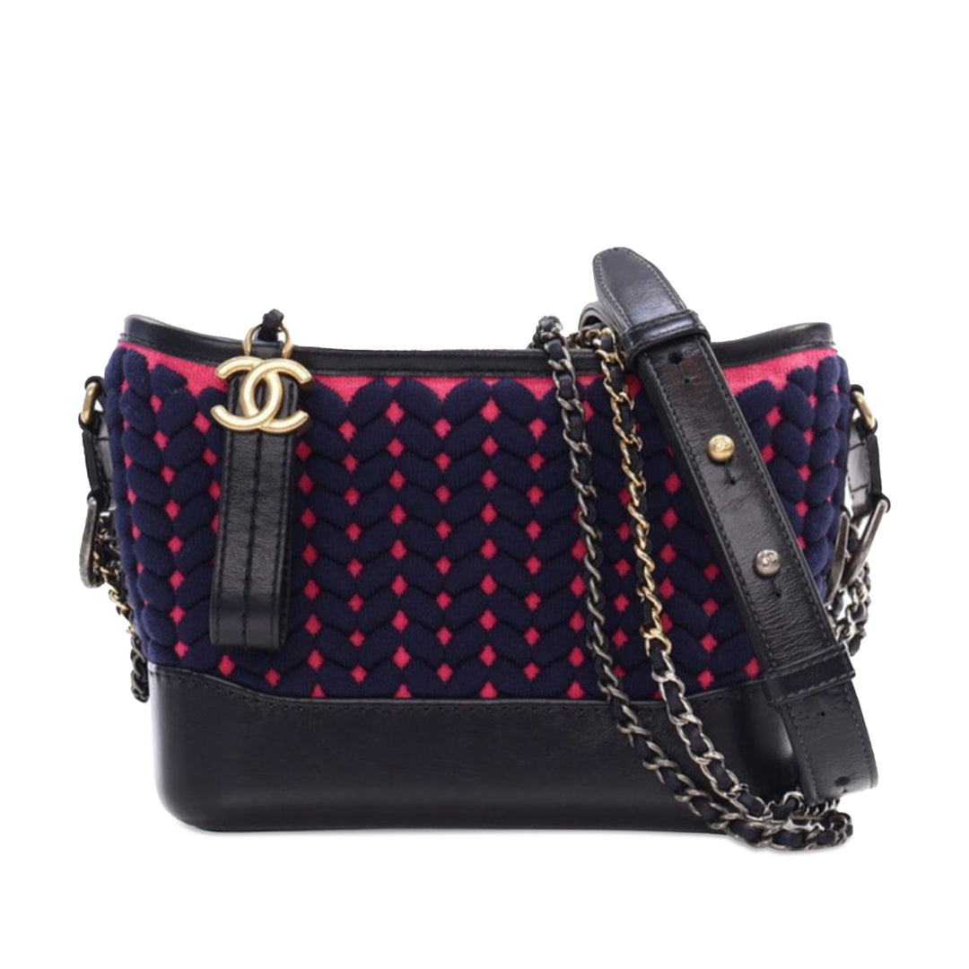 Small Knit and Calfskin Gabrielle Hobo Blue - Gaby Paris