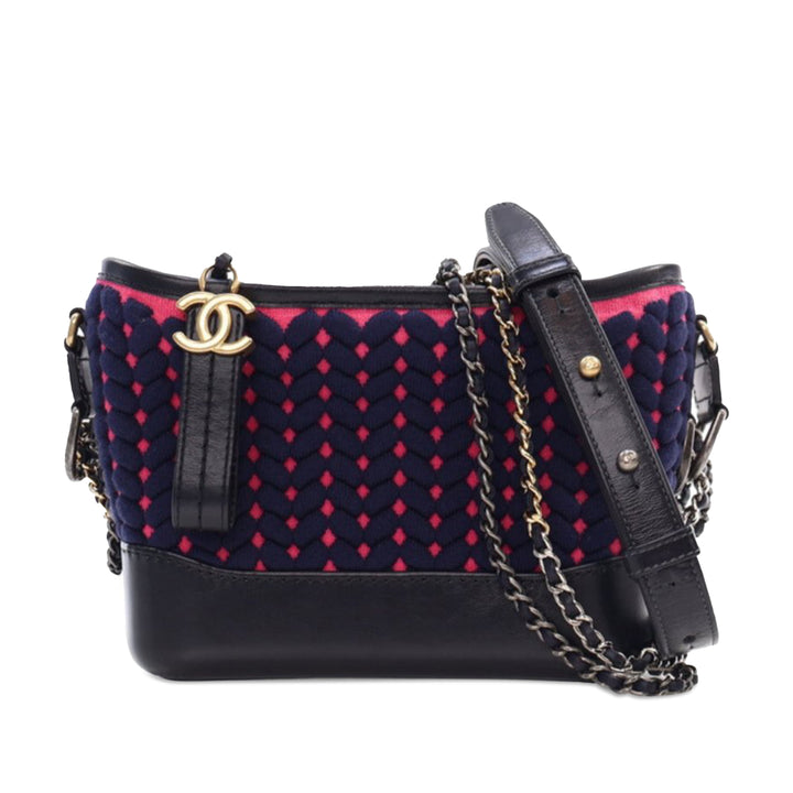 Small Knit and Calfskin Gabrielle Hobo Blue - Gaby Paris