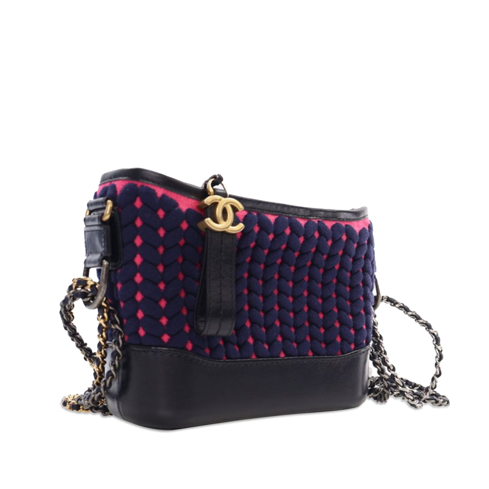 Small Knit and Calfskin Gabrielle Hobo Blue - Gaby Paris