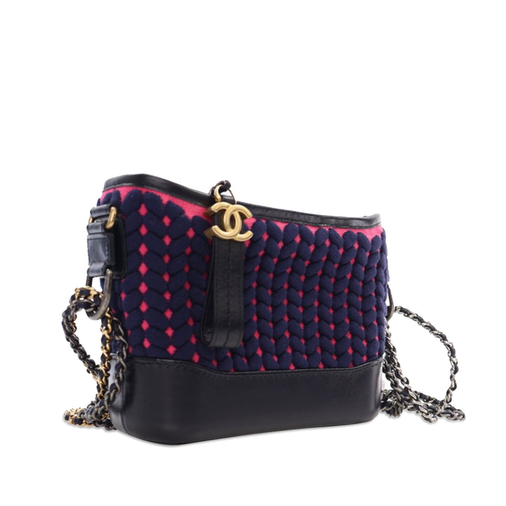 Small Knit and Calfskin Gabrielle Hobo Blue - Gaby Paris