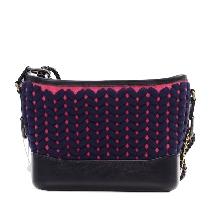 Small Knit and Calfskin Gabrielle Hobo Blue - Gaby Paris