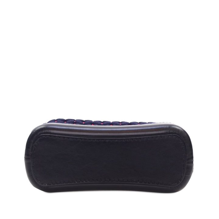 Small Knit and Calfskin Gabrielle Hobo Blue - Gaby Paris