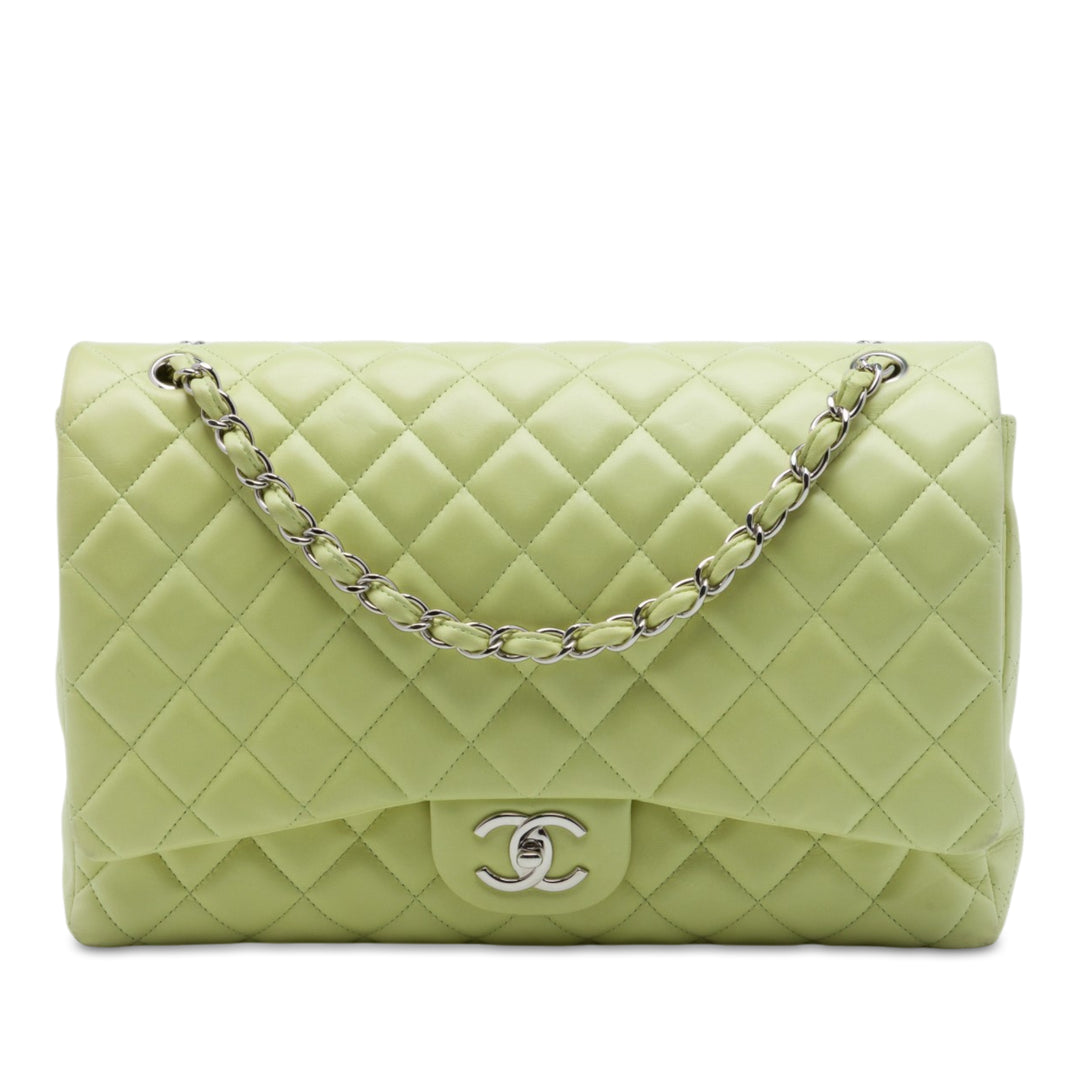 Chanel Classic Double rabat Maxi Cuir d'agneau Vert