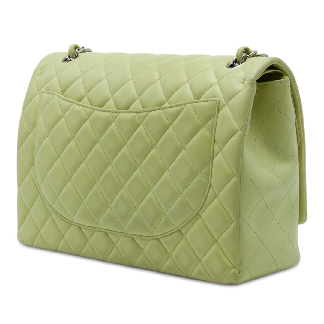 Chanel Classic Double rabat Maxi Cuir d'agneau Vert