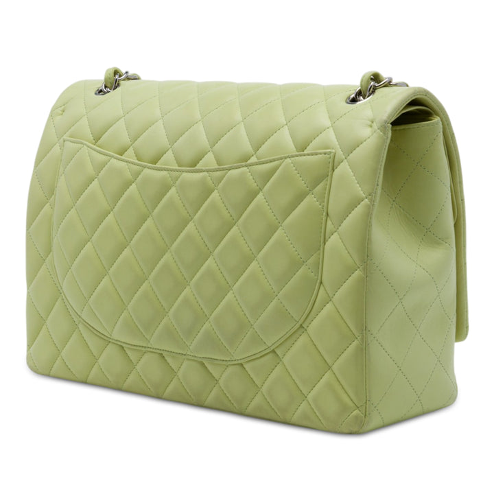 Chanel Classic Double rabat Maxi Cuir d'agneau Vert