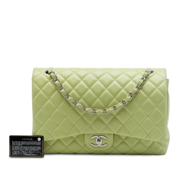 Chanel Classic Double rabat Maxi Cuir d'agneau Vert