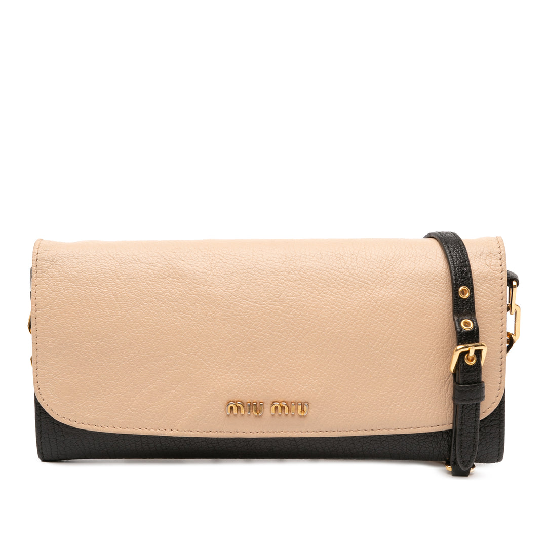 Bicolor Leather Wallet On Chain Brown - Gaby Paris