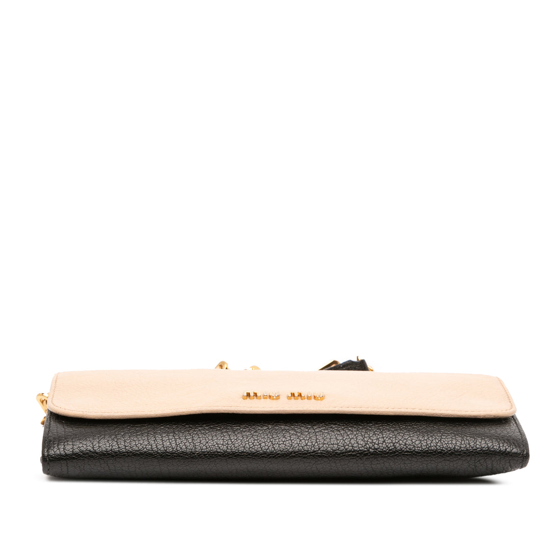 Bicolor Leather Wallet On Chain Brown - Gaby Paris