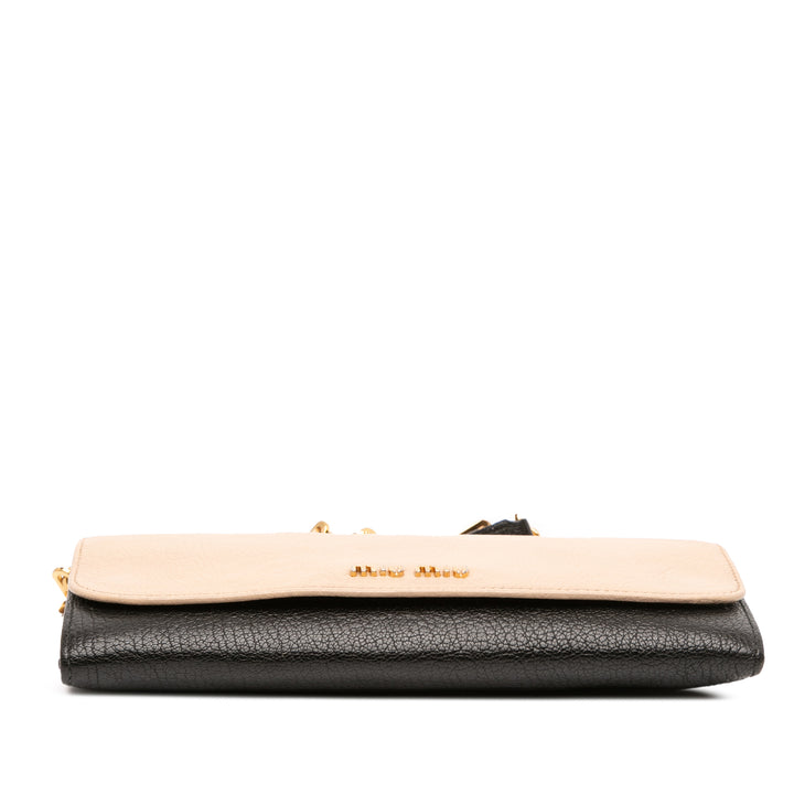 Bicolor Leather Wallet On Chain Brown - Gaby Paris