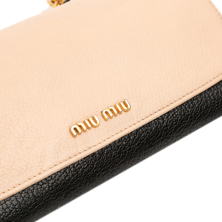 Bicolor Leather Wallet On Chain Brown - Gaby Paris