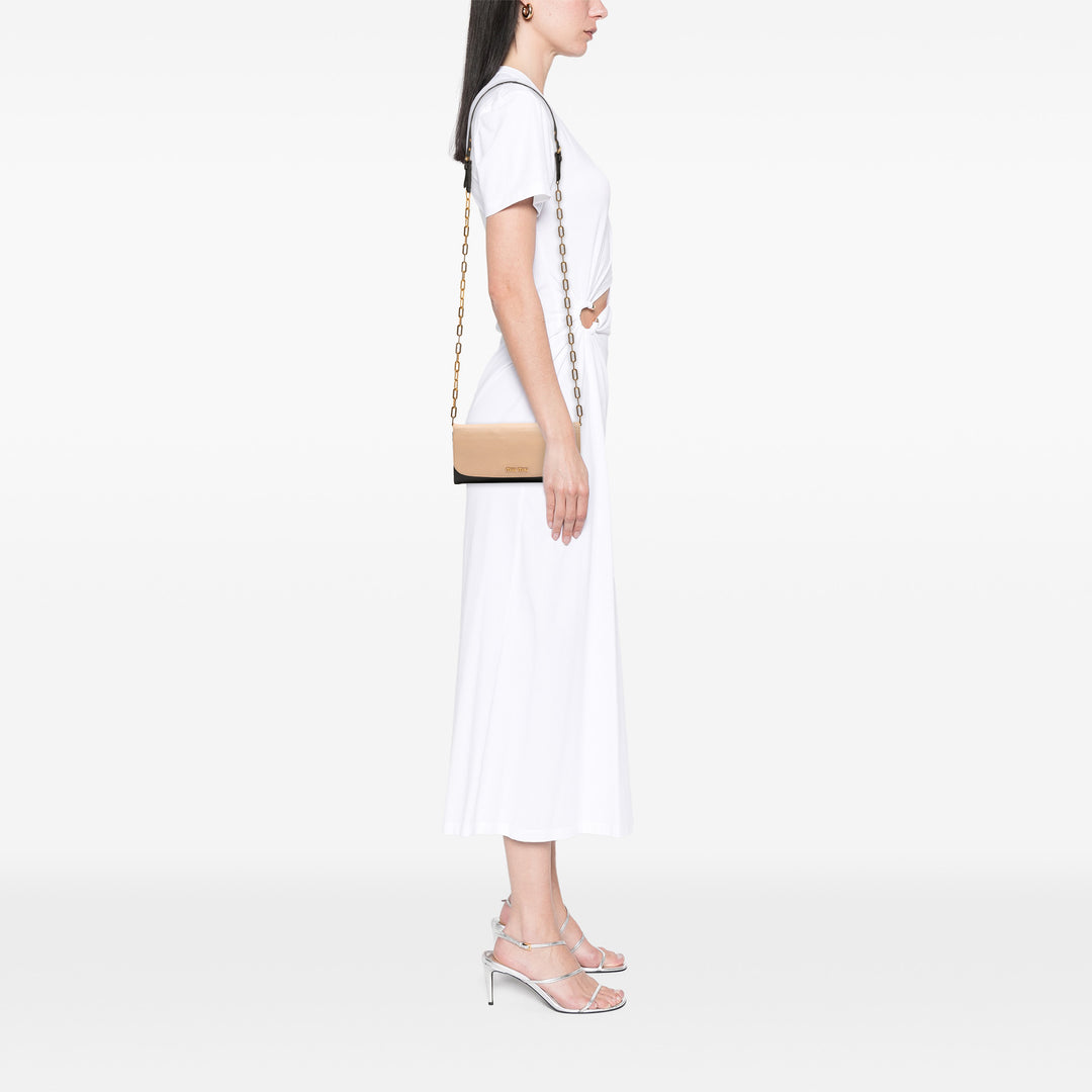 Bicolor Leather Wallet On Chain Brown - Gaby Paris