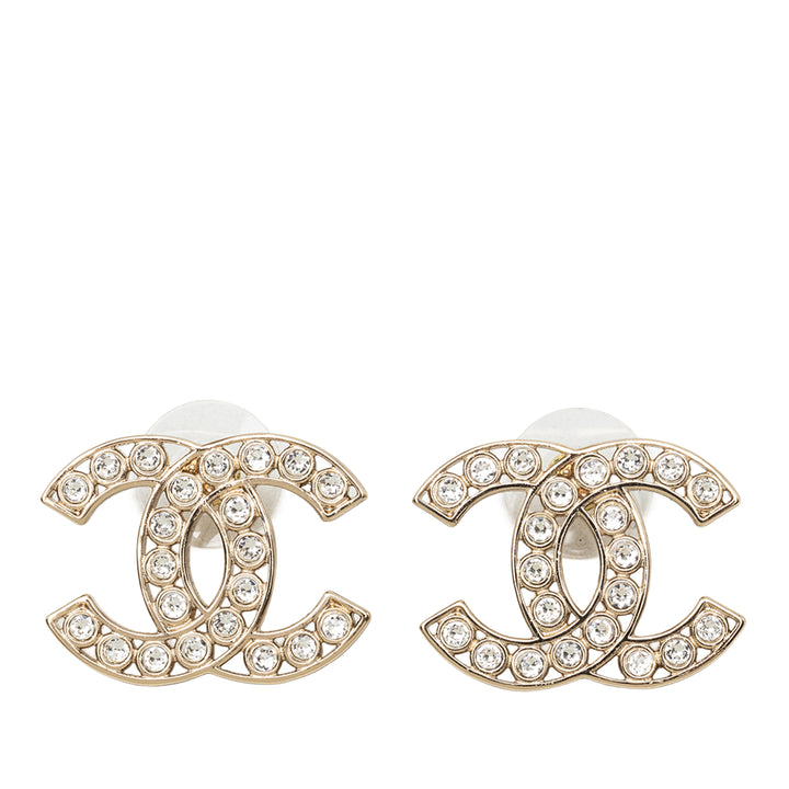 CC plaqué Strass fermoir poussette Boucles d'oreilles Doré