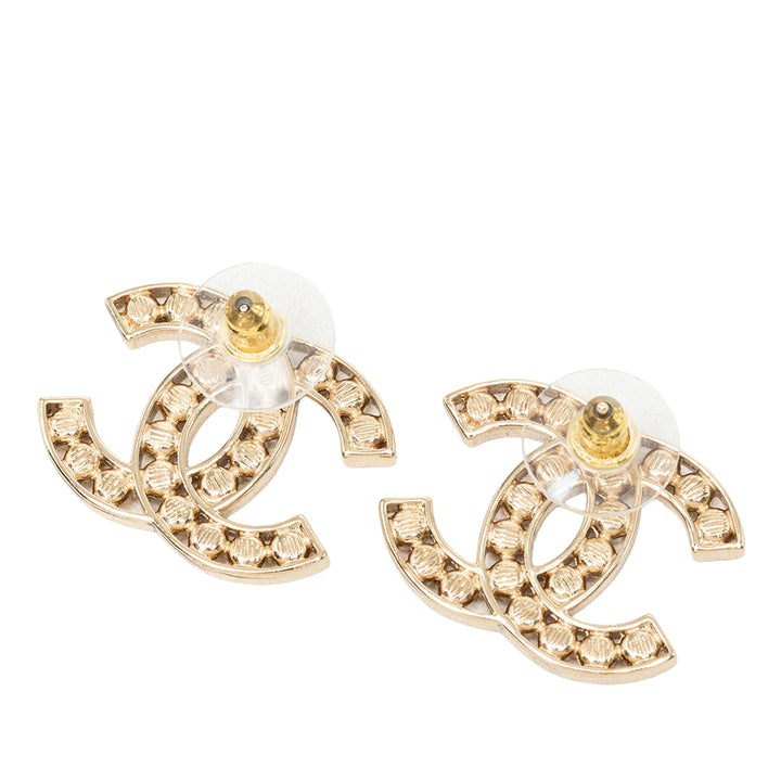 CC plaqué Strass fermoir poussette Boucles d'oreilles Doré