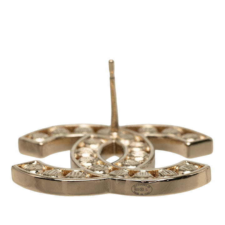 CC plaqué Strass fermoir poussette Boucles d'oreilles Doré