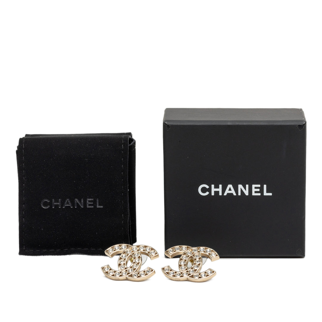 CC plaqué Strass fermoir poussette Boucles d'oreilles Doré