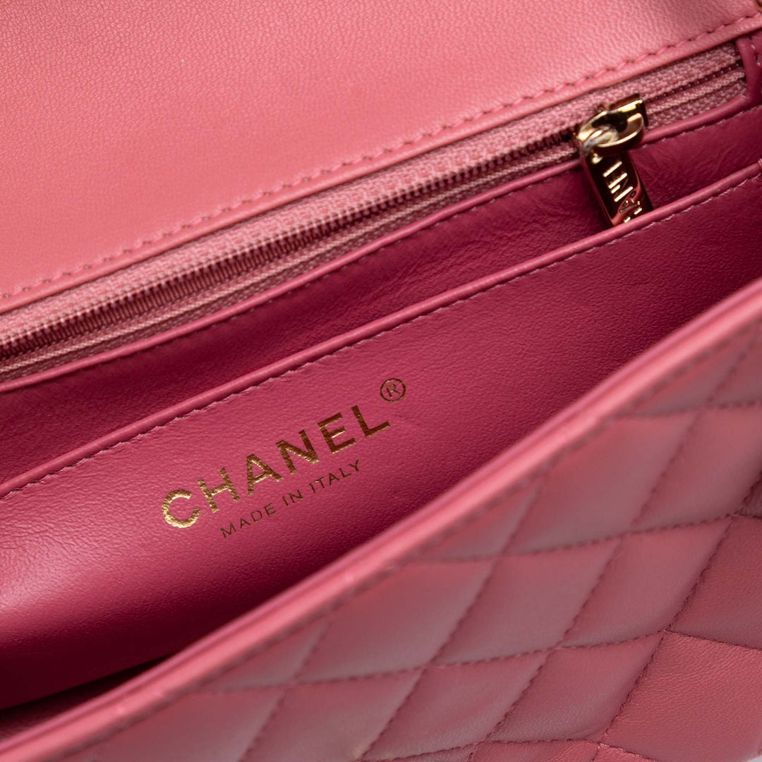 Chanel Mini Rectangular Classic Cuir d’agneau Valentines Heart Charms Simple rabat