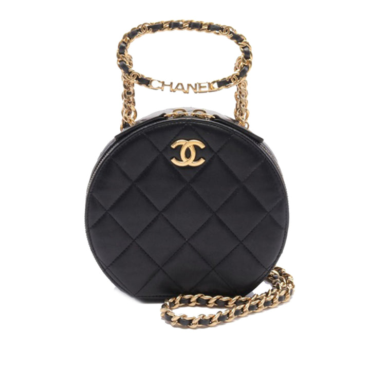 Chanel Matelassé Cuir d’agneau Oval Logo Chain anse supérieure Rond Pochette avec chaîne