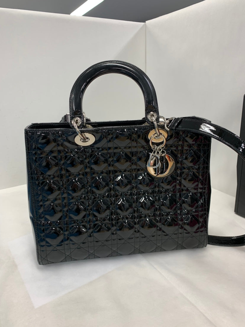 Dior Large Cuir verni Cannage Lady Dior