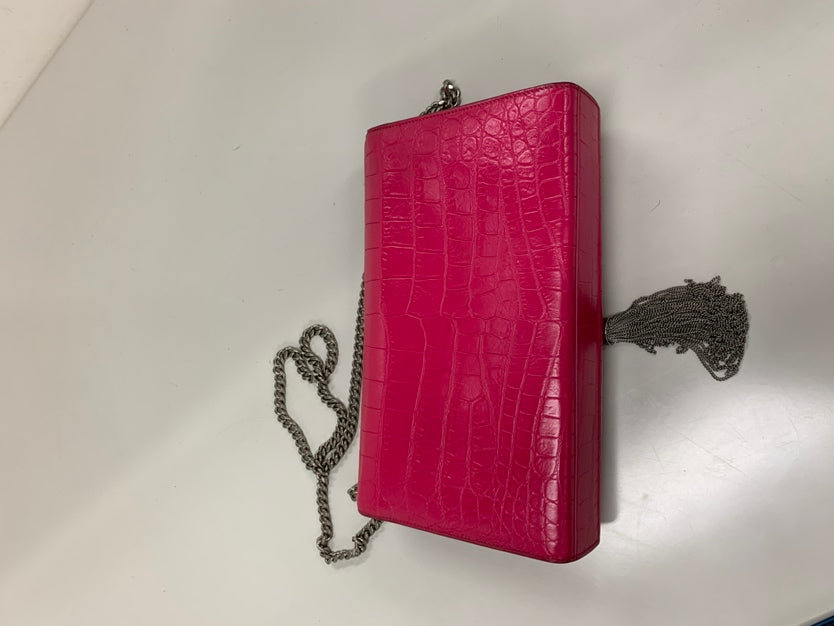 Saint Laurent Medium Croc embossé Cuir Kate Pompon Sac porté croisé